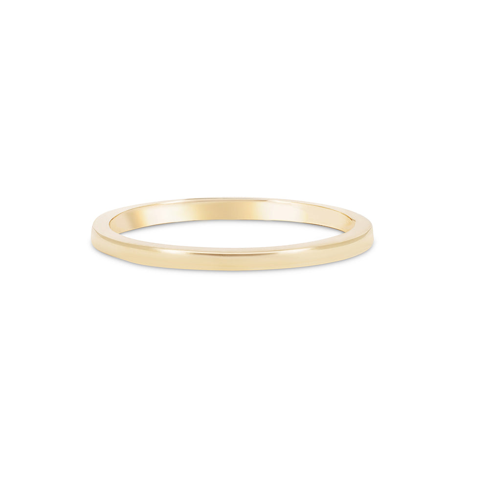 Front view of the Timeless Love 2mm Wedding Band in 14k gold, a thin, polished wedding band.