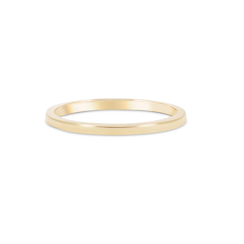 Front view of the Timeless Love 2mm Wedding Band in 14k gold, a thin, polished wedding band.