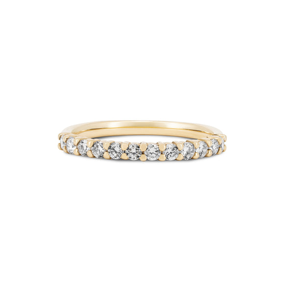 Front view of the Tomorrow Diamond Eternity Ring in 14k polished gold, featuring diamonds set across the top half of the band.