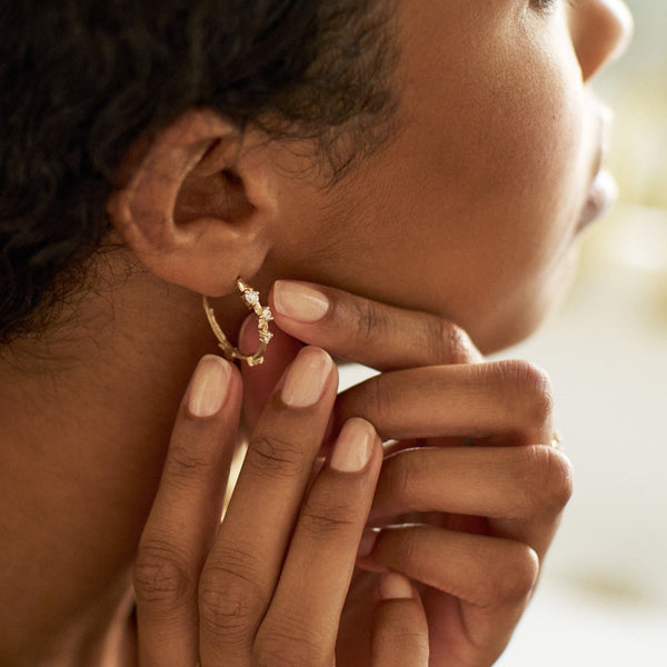 On-body view of Whispered Dreams Lab-Grown Diamond Hoop Earrings - 14k Gold