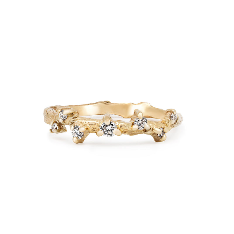 Front view of the Whispered Dreams Lab-Grown Diamond Cluster Ring in 14k solid gold, featuring a cluster of diamonds on a twig band.