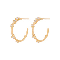 Thumbnail of Front view of the Whispered Dreams Diamond Hoop Earrings in 14k gold, featuring a twig-textured gold hoop.