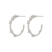 Thumbnail of Front view of the Whispered Dreams Diamond Hoop Earrings in 14k white gold, featuring a twig-textured gold hoop.
