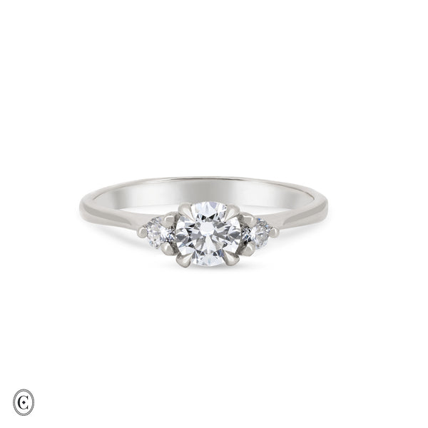 You, Me & Magic - Round Cut Three Stone Engagement Ring 14k White Gold