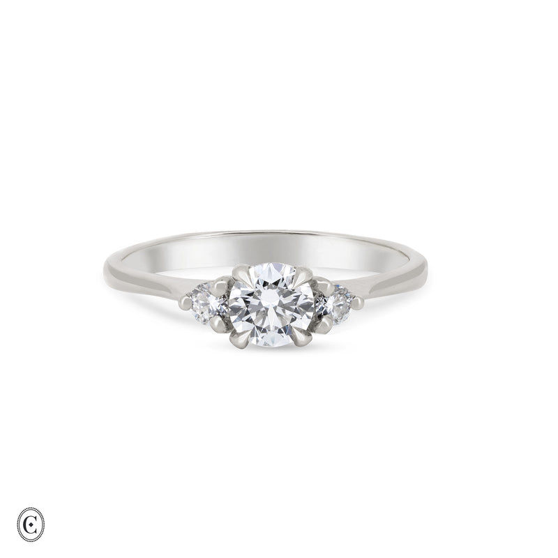You, Me & Magic - Round Cut Three Stone Engagement Ring 14k White Gold