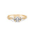 Front view of the You, Me & Magic Round Cut Three Stone Engagement Ring in 14k solid gold, featuring a 0.5ct central round cut diamond flanked by two smaller stones on a twig band.