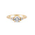 Front view of the You, Me & Magic Round Cut Three Stone Engagement Ring in 14k solid gold, featuring a 0.7ct central round cut diamond flanked by two smaller stones on a polished band.