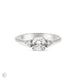 Front view of the You, Me & Magic Round Cut Three Stone Engagement Ring in 14k white gold, featuring a 0.7ct central round cut diamond flanked by two smaller stones on a polished band.