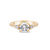 Front view of the You, Me & Magic Round Cut Three Stone Engagement Ring in 14k solid gold, featuring a 1ct central round cut diamond flanked by two smaller stones on a polished band.