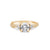 Front view of the You, Me & Magic Round Cut Three Stone Engagement Ring in 14k solid gold, featuring a 1ct central round cut diamond flanked by two smaller stones on a twig band.