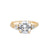 Front view of the You, Me & Magic Round Cut Three Stone Engagement Ring in 14k solid gold, featuring a 2ct central round cut diamond flanked by two smaller stones on a twig band.