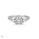 Front view of the You, Me & Magic Round Cut Three Stone Engagement Ring in 14k white gold, featuring a 1ct central round cut diamond flanked by two smaller stones on a polished band.