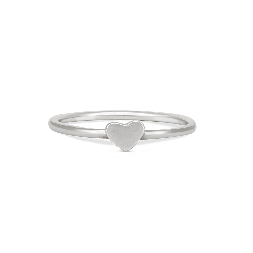 Front view of the You Are My Heart Ring in 14k white gold, featuring a heart-shaped outline on a polished band.