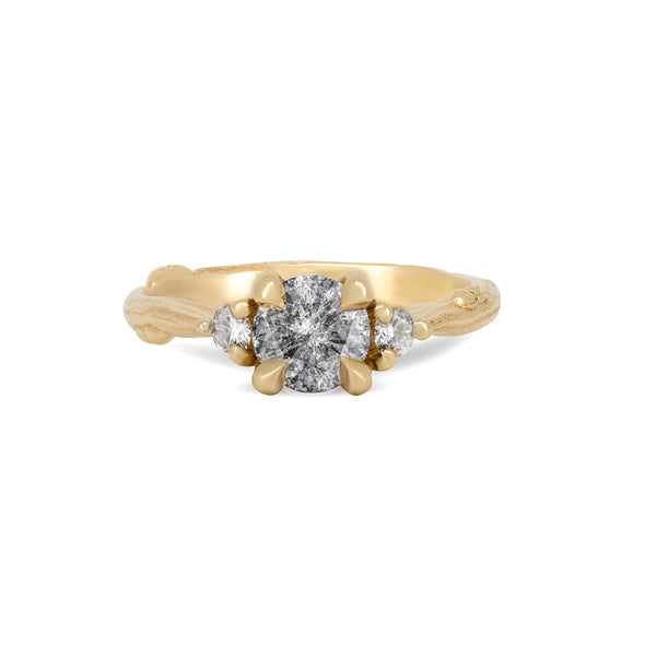 You, Me & Magic 1ct Grey Diamond Engagement Ring - 14k Gold Twig Band