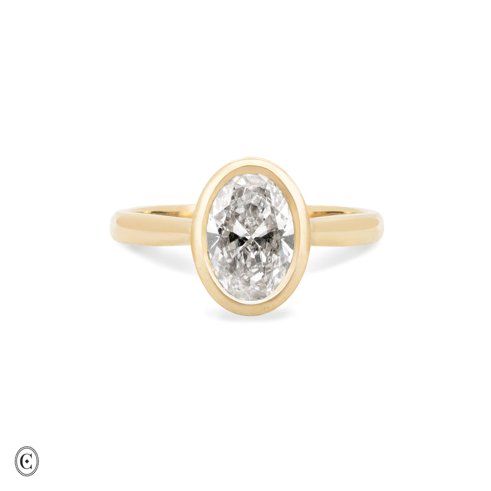 Yours & Mine - Bezel Set Heart Gallery Oval Diamond Engagement Ring