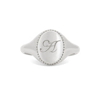 Thumbnail of Front view of the Always Remember Hand Engraved Family Signet Ring in 14k white gold, featuring a hand-engraved letter 'A'.