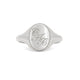 Top-down view of the Always Remember Hand Engraved Family Signet Ring in 14k white gold.