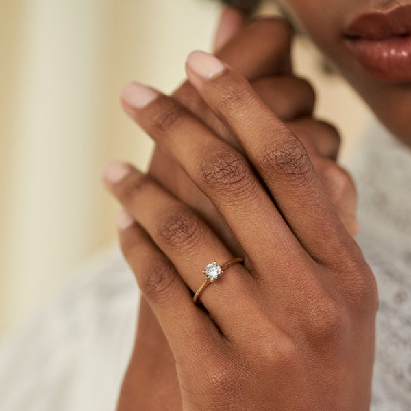 On-body shot of Darling 0.5ct Grey Diamond Engagement Ring - 14k White Gold Polished Band