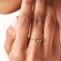On-body shot of Dreamers of Dreams - 14k Polished White Gold Emerald Ring