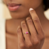 On-body shot of Love is All - 14k Polished Gold Ruby and Diamond Ring