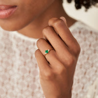 On-body shot of Love is All 0.5ct Emerald Engagement Ring - 14k Gold Polished Band