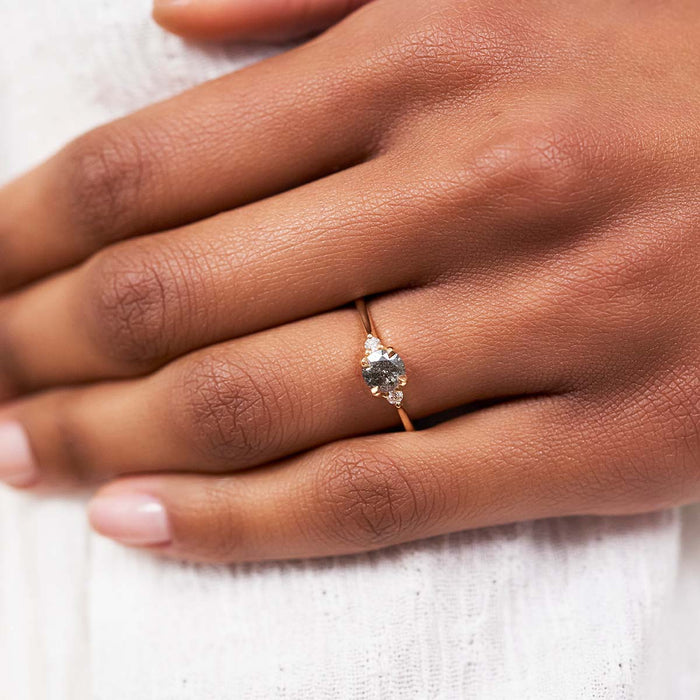 On-body shot of Love is All 0.5ct Grey Diamond Engagement Ring - 14k White Gold Polished Band