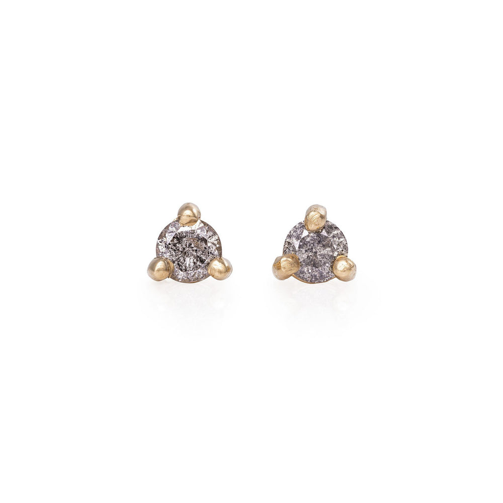 Hope & Magic - 14k Gold Tiny Stud Grey Diamond Earrings - Pair