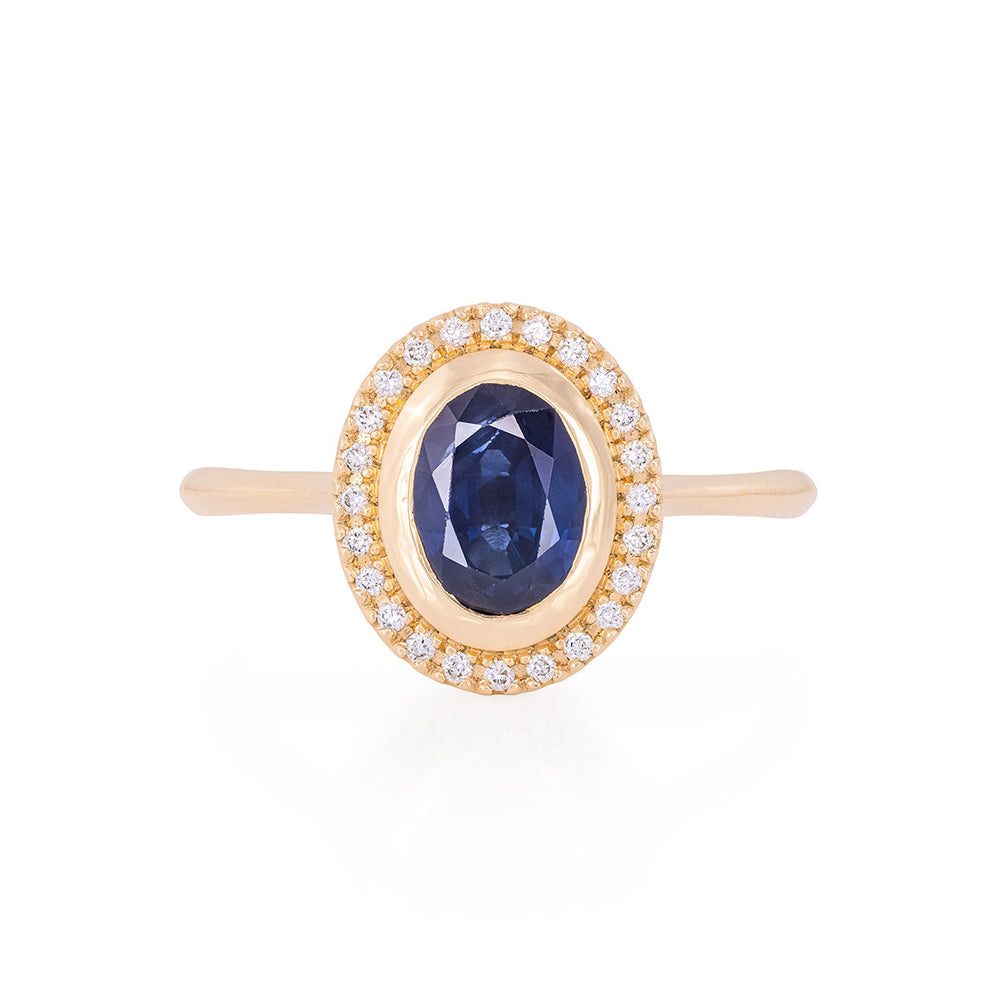 Luna - 14k Polished Gold Oval Halo Sapphire and Diamond Ring