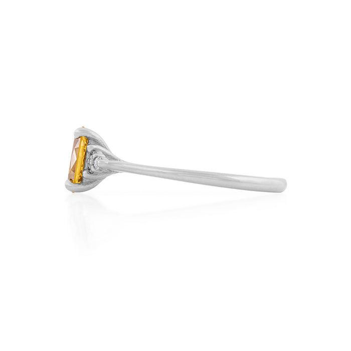 On-body shot of Dewlight 1ct Primrose Yellow Sapphire Oval Engagement Ring - 14k White Gold Polished Band