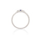 Angled view of the Promise me Tomorrow Blue Sapphire Ring in 14k polished white gold, emphasizing the polished band and setting.