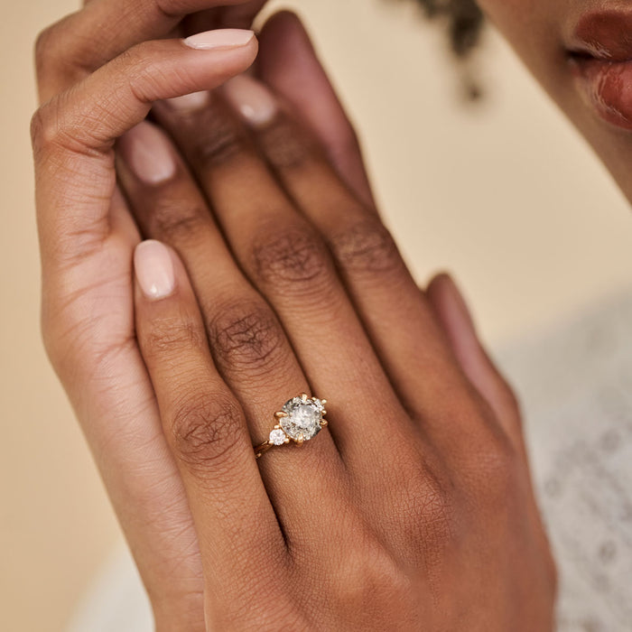On-body shot of You, Me & Magic 2ct Grey Diamond Engagement Ring - 14k Gold Twig Band